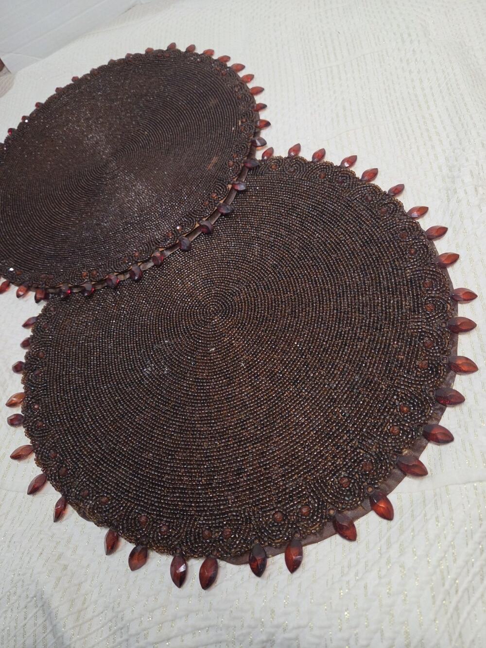 Target Beaded Chargers Placemats Lot of 2 Brown Amber Dining Decor Retro Vtg Dec